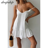 Dropship Dress Summer Women Dresses Sexy Neon 2019 Beach Boho White Vestidos Party Club Sundress Mini V-neck Spaghetti Strap