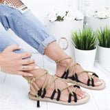 WENYUJH Boho Women Sandals Lace Up 2019 Hemp Fashion Simple Rope Rome Women Sandals Casual Cross tied Women Shoes