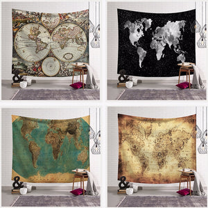 Retro Style World Map Tapestry Wall Hanging Hippie Bohemian Tapestries Table Cloth Blanket Beach Towel Yoga