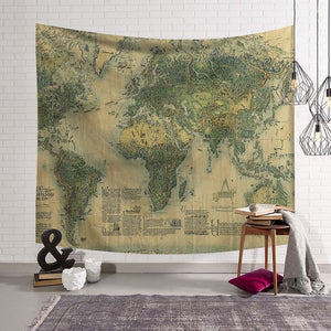 Retro Style World Map Tapestry Wall Hanging Hippie Bohemian Tapestries Table Cloth Blanket Beach Towel Yoga