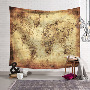 Retro Style World Map Tapestry Wall Hanging Hippie Bohemian Tapestries Table Cloth Blanket Beach Towel Yoga