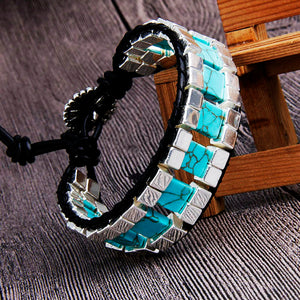 LAKONE Bohemian Turquoises Cube Beads Men Leather Wrap Bracelet Handmade gift for him boyfriend bracelets