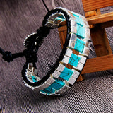 LAKONE Bohemian Turquoises Cube Beads Men Leather Wrap Bracelet Handmade gift for him boyfriend bracelets