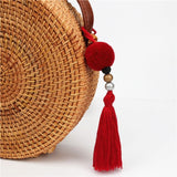 1pc Pompom Keychains With Tassel Wooden Beads Charms Keyring Boho Jewelry For Women