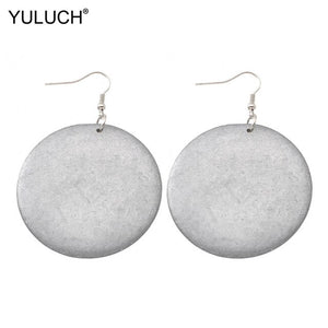 YULUCH 2019 Wood Chip Big Gold Silver Round Pendant Fashion Drop Earrings Boho Female Earrings For Woman Jewelry