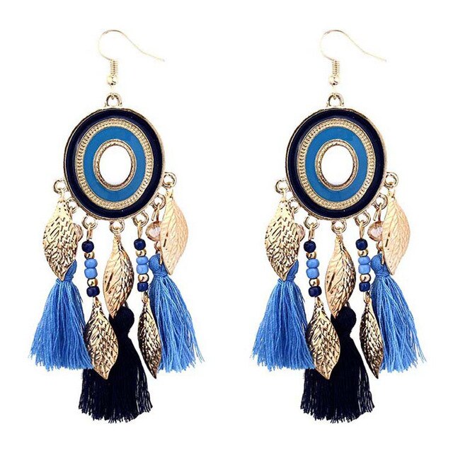 Long Tassel Statement Earrings for Women Bohemian Ethnic Tassel Earring Boho Flower Fringed Earings Fashion Jewelry