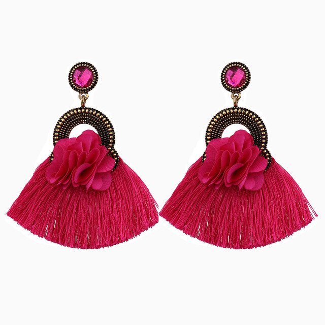 Long Tassel Statement Earrings for Women Bohemian Ethnic Tassel Earring Boho Flower Fringed Earings Fashion Jewelry