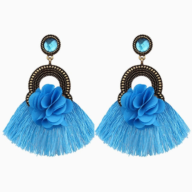 Long Tassel Statement Earrings for Women Bohemian Ethnic Tassel Earring Boho Flower Fringed Earings Fashion Jewelry