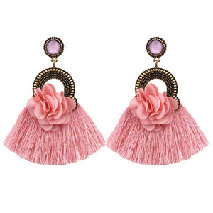 Long Tassel Statement Earrings for Women Bohemian Ethnic Tassel Earring Boho Flower Fringed Earings Fashion Jewelry