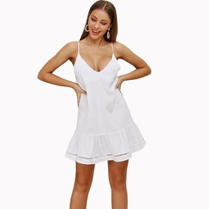 Dropship Dress Women Dresses Summer White Sexy Beach Mini Boho Sun Backless Vestidos Verano 2019 Robe Femme Deep V Sleeveless