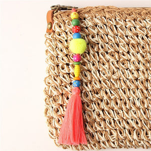 1Pc Pompom Keychain Handbag Charms For Summer Rainbow Beads Tassel Keyring Boho Jewelry for women Girls Bag