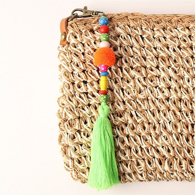 1Pc Pompom Keychain Handbag Charms For Summer Rainbow Beads Tassel Keyring Boho Jewelry for women Girls Bag