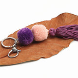 1pc Multicolor Pompom Key Chains With Tassel Keyring Bag Hanging Gift For Women Boho Style