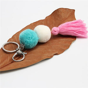 1pc Multicolor Pompom Key Chains With Tassel Keyring Bag Hanging Gift For Women Boho Style