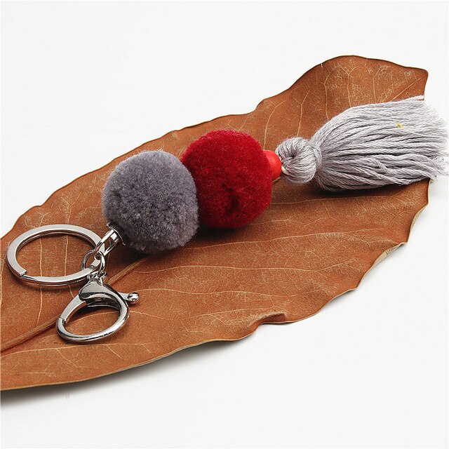 1pc Multicolor Pompom Key Chains With Tassel Keyring Bag Hanging Gift For Women Boho Style