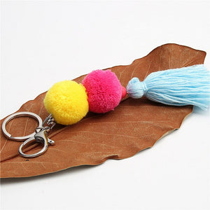 1pc Multicolor Pompom Key Chains With Tassel Keyring Bag Hanging Gift For Women Boho Style