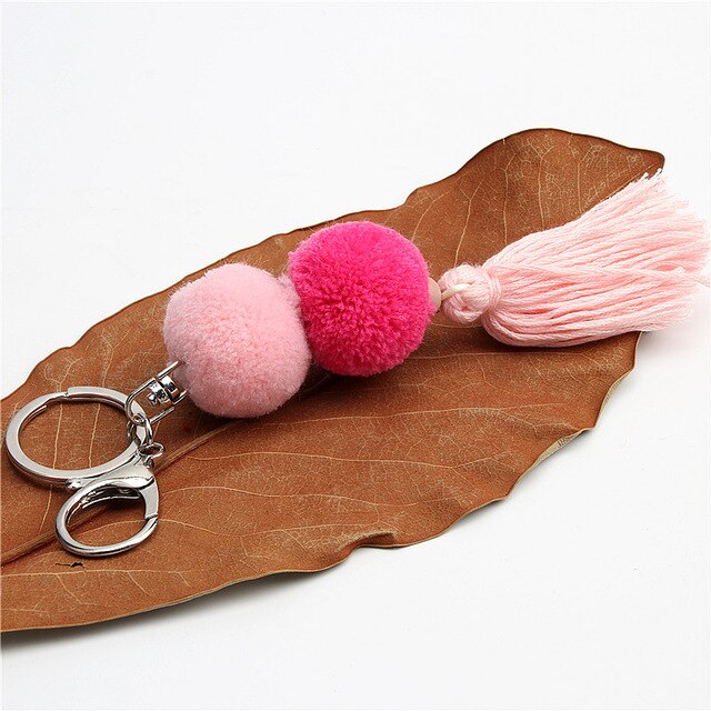 1pc Multicolor Pompom Key Chains With Tassel Keyring Bag Hanging Gift For Women Boho Style