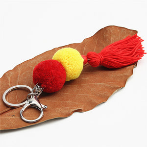 1pc Multicolor Pompom Key Chains With Tassel Keyring Bag Hanging Gift For Women Boho Style