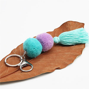 1pc Multicolor Pompom Key Chains With Tassel Keyring Bag Hanging Gift For Women Boho Style