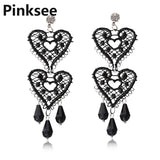 Boho Double Heart Earrings Vintage Bohemia Women Hollow Lace Dangle Earrings Jewelry new year gift