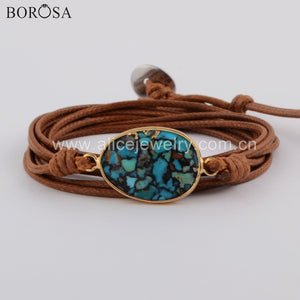 BOROSA High End Natural Line Turquoises Boho Long Friendship Bracelet Wrap Handmade Bracelets Women Gifts