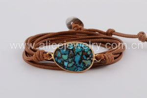 BOROSA High End Natural Line Turquoises Boho Long Friendship Bracelet Wrap Handmade Bracelets Women Gifts
