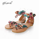 GTIME Boho T Strap Colorful Beach Flat Sandals Shoes Women Summer Sandals Ribbon Sweet Shoes Plus size SXJJ184