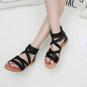 Women Summer Boho Beach Flat Sandals Casual Cross Tie Sandals Shoes Ayakkabi Zapatos De Mujer