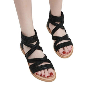 Women Summer Boho Beach Flat Sandals Casual Cross Tie Sandals Shoes Ayakkabi Zapatos De Mujer