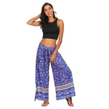 New Girl Floral Print Wide Leg Pant High Split Women Long Casual Pant Summer Boho Beach Elastic High Waist Trouser 2019 Dropship