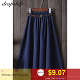 Dropship Skirt Skirts Womens Pleated Long Black Midi High Waist Faldas Mujer Moda 2019 Korean Patchwork Belt Spring Summer White