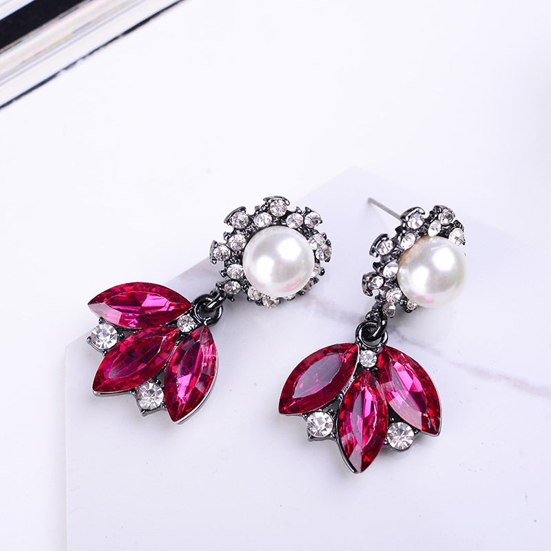 3 Leaves Crystal Rhinestone Decoration Earrings Imitation Pearl drop Earrings  Christmas Gift Jewelry