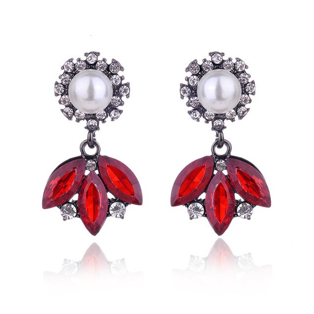 3 Leaves Crystal Rhinestone Decoration Earrings Imitation Pearl drop Earrings  Christmas Gift Jewelry