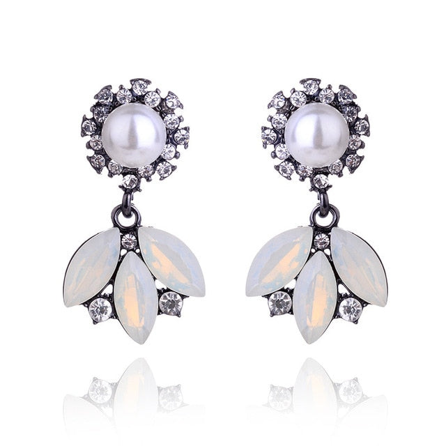 3 Leaves Crystal Rhinestone Decoration Earrings Imitation Pearl drop Earrings  Christmas Gift Jewelry