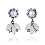 3 Leaves Crystal Rhinestone Decoration Earrings Imitation Pearl drop Earrings  Christmas Gift Jewelry