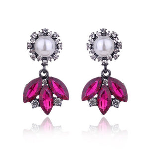 3 Leaves Crystal Rhinestone Decoration Earrings Imitation Pearl drop Earrings  Christmas Gift Jewelry