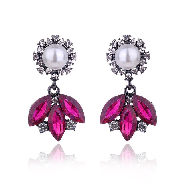 3 Leaves Crystal Rhinestone Decoration Earrings Imitation Pearl drop Earrings  Christmas Gift Jewelry