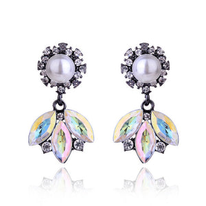 3 Leaves Crystal Rhinestone Decoration Earrings Imitation Pearl drop Earrings  Christmas Gift Jewelry