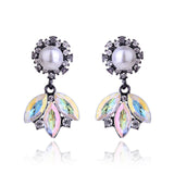 3 Leaves Crystal Rhinestone Decoration Earrings Imitation Pearl drop Earrings  Christmas Gift Jewelry