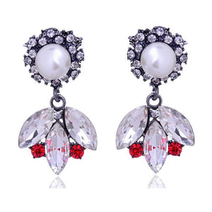 3 Leaves Crystal Rhinestone Decoration Earrings Imitation Pearl drop Earrings  Christmas Gift Jewelry