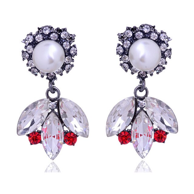 3 Leaves Crystal Rhinestone Decoration Earrings Imitation Pearl drop Earrings  Christmas Gift Jewelry