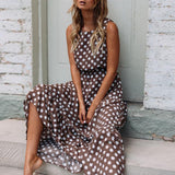 High Recommend Women Lady Girl Sexy Dot Printing Sleeveless O Neck Long Dress vestido sundress robe femme Gift