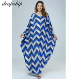 DroDropship Dress Women Dresses Maxi Long Plus Size Vintage Vestidos Verano 2019 Robe Femme Muslim Batwing Sleeve Wave-pattern