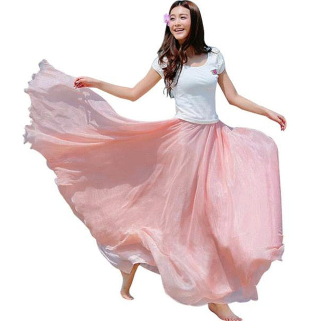 MISSOMO Clothes Women Beach Skirt Women Elastic High Waist Chiffon Long Bohemian Pleated Maxi skirt women long skirt Dropship