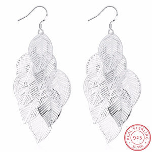 Big Vintage Leaf Earrings Women Fine Jewelry Gift 925 Sterling Silver Hollow Brincos Bohemian Long Drop Earrings