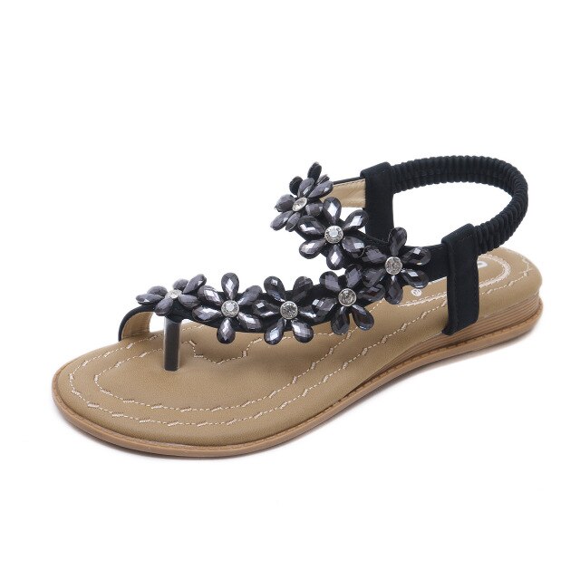 Dwayne Womens Sandals Summer Bohemian Rhinestone Bling Flower