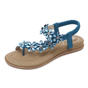 Dwayne Womens Sandals Summer Bohemian Rhinestone Bling Flower