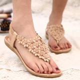 Gtime Summer Bohemian Women Sandals Pinch Summer New Beaded Toe Flower Flat Sandals SCYR018