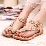 Gtime Summer Bohemian Women Sandals Pinch Summer New Beaded Toe Flower Flat Sandals SCYR018