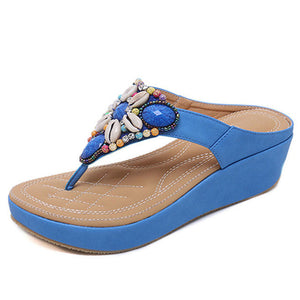 Women Flip Flops Beach Bohemian Beaded Slope Ethnic Style plus Shoes Woman Sandals Heel Height